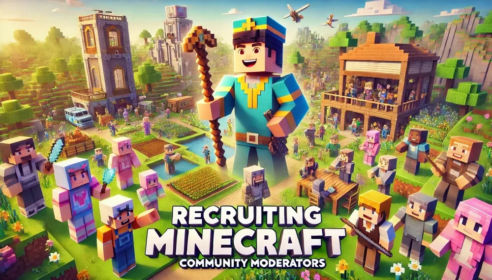 DALL·E 2025-01-04 14.51.39 - A high-resolution, eye-catching advertisement image for recruiting Minecraft community moderators, without any text. The design features a vibrant Min.webp