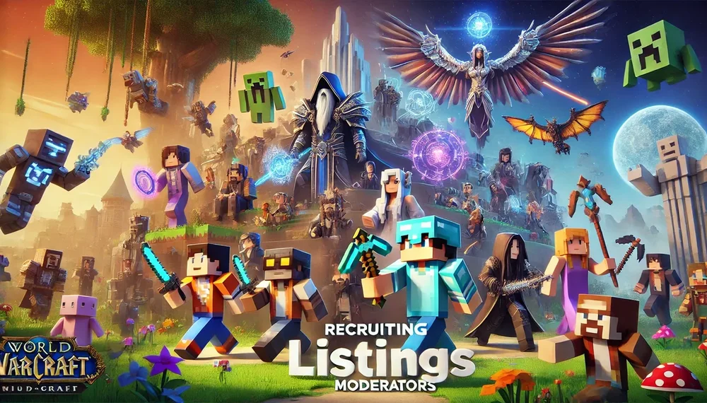 DALL·E 2025-01-04 14.52.29 - A high-resolution advertisement image for recruiting listings moderators, featuring characters and elements inspired by multiple MMORPG games such as .webp